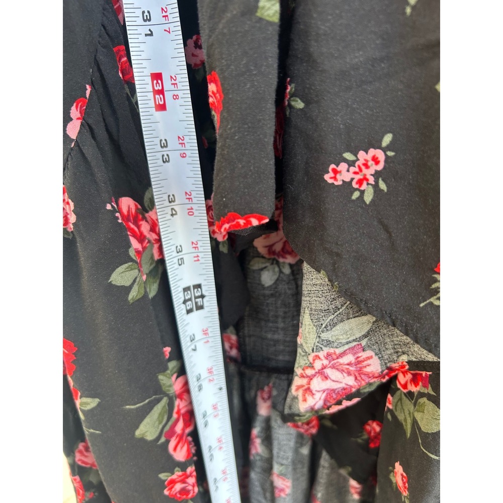 Stradivarius Womens Red Rose Floral V-Neck High-Low Midi Dress L Dark Romantic - Picture 9 of 10